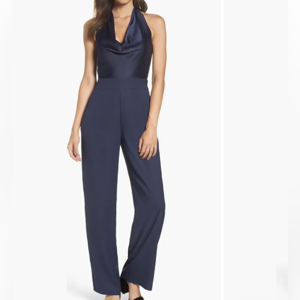 Eliza J Blue Cowl Neck Halter Jumpsuit Size 8